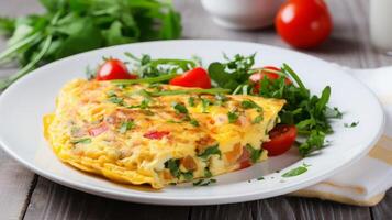 AI generated Omelette with Fresh Veggies on Plate photo