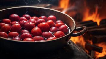 AI generated Cooking Plums in Pan photo