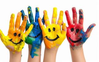 AI generated Child Painted Hands with Smiley Faces photo