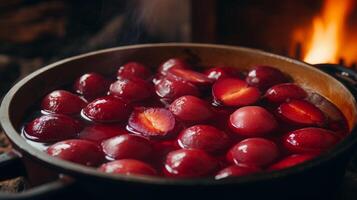 AI generated Cooking Plums in Pan photo