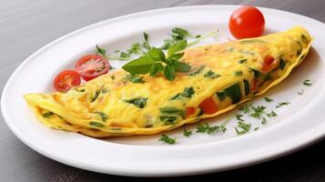AI generated Omelette with Fresh Veggies on Plate photo