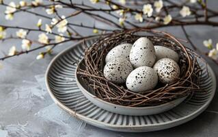 AI generated Speckled Eggs in Nest Still Life photo