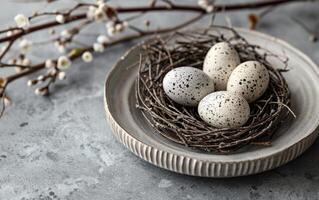 AI generated Speckled Eggs in Nest Still Life photo