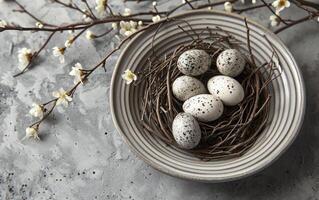 AI generated Speckled Eggs in Nest Still Life photo