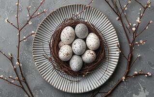 AI generated Speckled Eggs in Nest Still Life photo