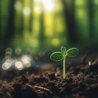 AI generated Sprouting Life, Green Seedling in Soil, Ecology Concept photo