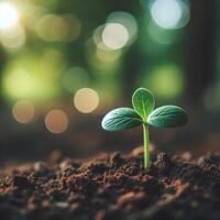 AI generated Sprouting Life, Green Seedling in Soil, Ecology Concept photo