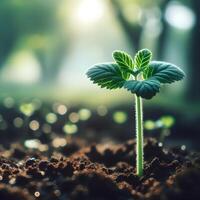 AI generated Sprouting Life, Green Seedling in Soil, Ecology Concept photo