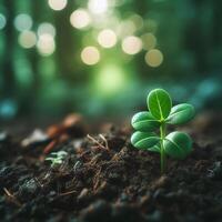 AI generated Sprouting Life, Green Seedling in Soil, Ecology Concept photo
