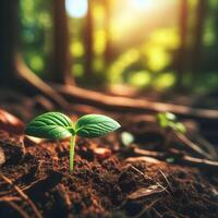 AI generated Sprouting Life, Green Seedling in Soil, Ecology Concept photo