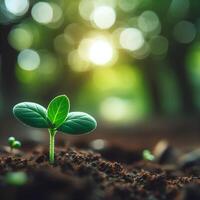 AI generated Sprouting Life, Green Seedling in Soil, Ecology Concept photo