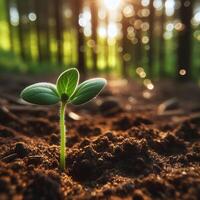 AI generated Sprouting Life, Green Seedling in Soil, Ecology Concept photo
