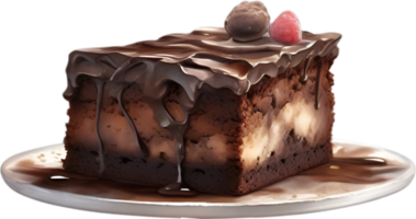 ai generiert Schokolade Brownie Kuchen. Nahansicht Bild von ein Schokolade Brownie Kuchen. png