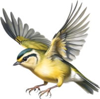 AI generated Close-up image of a Goldcrest bird. png