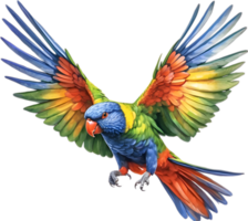 ai gerado fechar-se imagem do uma arco Iris Lorikeet pássaro. png