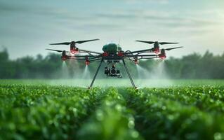 AI generated Drone Spraying Crops at Sunrise photo