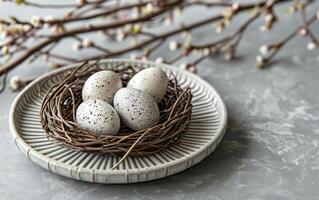 AI generated Speckled Eggs in Nest Still Life photo