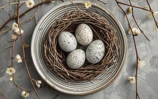 AI generated Speckled Eggs in Nest Still Life photo
