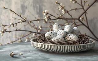 AI generated Speckled Eggs in Nest Still Life photo