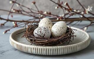 AI generated Speckled Eggs in Nest Still Life photo