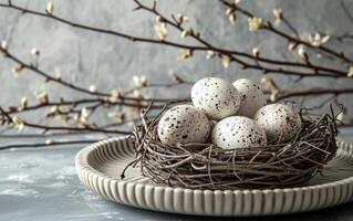 AI generated Speckled Eggs in Nest Still Life photo