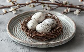 AI generated Speckled Eggs in Nest Still Life photo