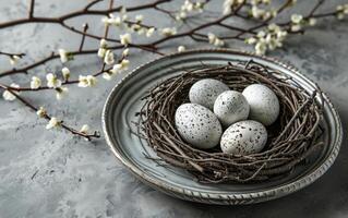 AI generated Speckled Eggs in Nest Still Life photo