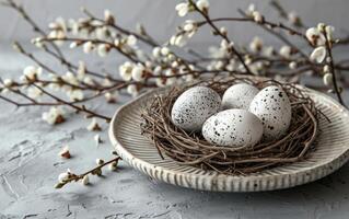 AI generated Speckled Eggs in Nest Still Life photo