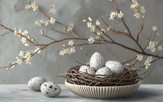 AI generated Speckled Eggs in Nest Still Life photo