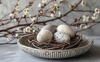 AI generated Speckled Eggs in Nest Still Life photo
