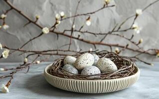 AI generated Speckled Eggs in Nest Still Life photo