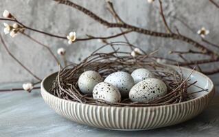 AI generated Speckled Eggs in Nest Still Life photo