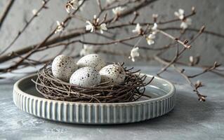 AI generated Speckled Eggs in Nest Still Life photo