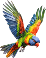 ai gerado fechar-se imagem do uma arco Iris Lorikeet pássaro. png