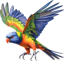 ai gerado fechar-se imagem do uma arco Iris Lorikeet pássaro. png