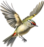 ai generiert Nahansicht Bild von ein rubinrot gekrönt Kinglet Vogel. png