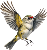 ai generiert Nahansicht Bild von ein rubinrot gekrönt Kinglet Vogel. png