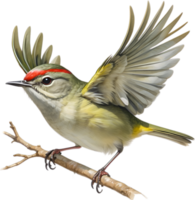 ai generiert Nahansicht Bild von ein rubinrot gekrönt Kinglet Vogel. png