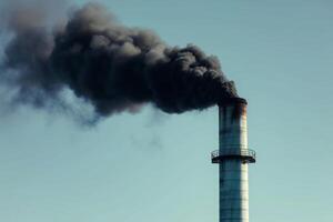 AI generated Massive chimney billowing black smoke into the sky, pollution and industrial impact image photo