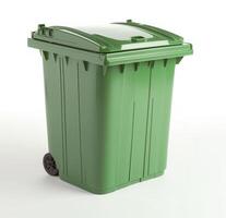 AI generated Green recycling bin on white background, composting and waste reduction picture photo