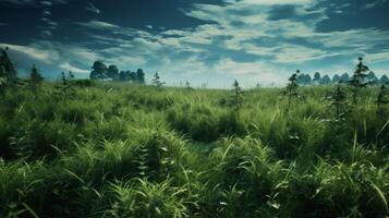 AI generated Green Fields Under Blue Sky Landscape photo