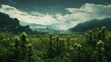 AI generated Green Fields Under Blue Sky Landscape photo