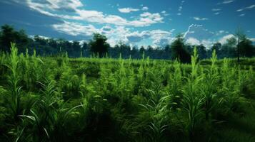 AI generated Green Fields Under Blue Sky Landscape photo