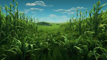 AI generated Green Fields Under Blue Sky Landscape photo