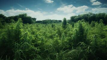 AI generated Green Fields Under Blue Sky Landscape photo