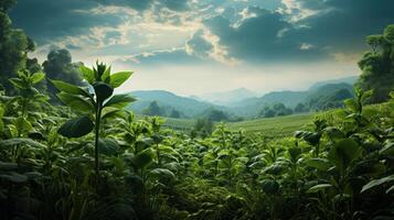 AI generated Green Fields Under Blue Sky Landscape photo