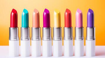 AI generated Colorful Lipsticks in Vibrant Background photo