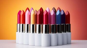 AI generated Colorful Lipsticks in Vibrant Background photo