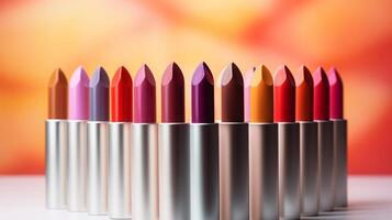 AI generated Colorful Lipsticks in Vibrant Background photo