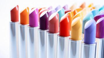 AI generated Colorful Lipsticks in Vibrant Background photo